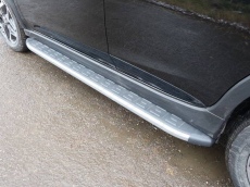 Пороги алюминиевые с пластиковой накладкой (карбон серебро) 1820 мм для Subaru XV (2017-2018) № SUBXV17-15SL