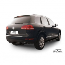 Защита заднего бампера Arbori d76+d57 двойная черная для Volkswagen Touareg (2010-2015) № AFZDAVWTR09B