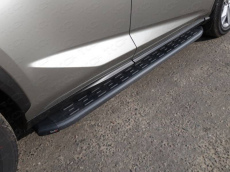 Пороги алюминиевые с пластиковой накладкой (карбон черные) 1720 мм для Lexus NX 200 (2017-2018) № LEXNX17-17BL