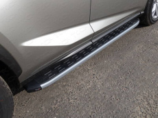 Пороги алюминиевые с пластиковой накладкой (карбон серебро) 1720 мм для Lexus NX 200 (2017-2018) № LEXNX17-17SL