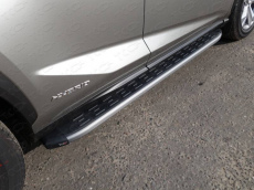 Пороги алюминиевые с пластиковой накладкой (карбон серебро) 1720 мм Lexus NX 300h (2014-2018) № LEXNX300H14-20AL
