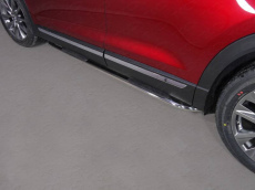 Пороги овальные гнутые с накладкой 75х42 мм для Mazda CX-9 (2017-2018) № MAZCX917-16