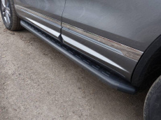 Пороги алюминиевые с пластиковой накладкой (карбон черные) 1920 мм Volkswagen Touareg R-Line (2014-2018) № VWTOUAR16-08BL