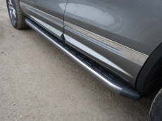 Пороги алюминиевые с пластиковой накладкой (карбон серые) 1920 мм Volkswagen Touareg R-Line (2014-2018) № VWTOUAR16-08GR