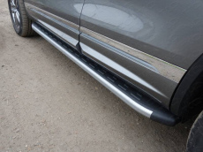 Пороги алюминиевые с пластиковой накладкой (карбон серебро) 1920 мм Volkswagen Touareg R-Line (2014-2018) № VWTOUAR16-08SL